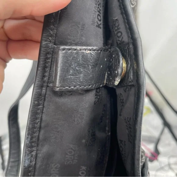 Michael Kors Signature Logo MK Black & White Tote Purse Large Canvas Bag Leather - Picture 6 of 7